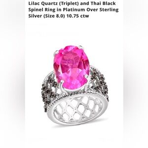 Brand New! Lilac Quartz and Black Spinel Sterling Silver Ring Sz 8 10.75 ctw
